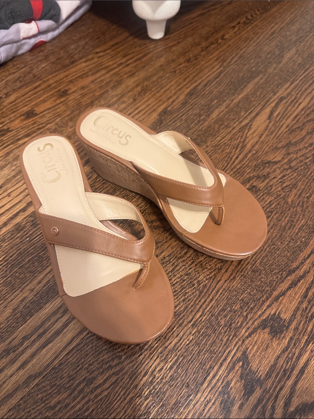 Circus by Sam Edelman Brown Leather Wedge Thong Sandals